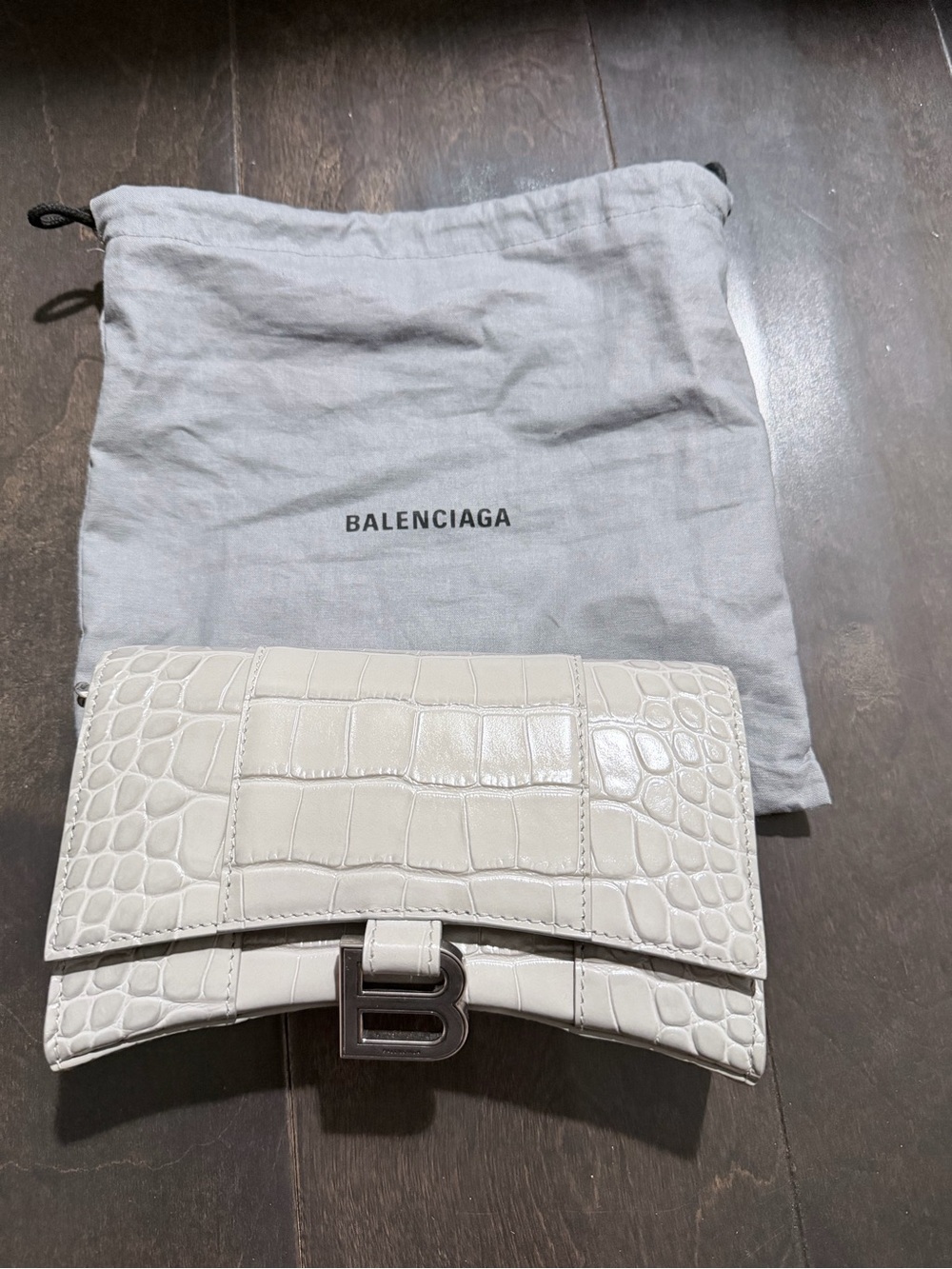 Balenciaga Cream Croc-Embossed B Logo Mini Clutch